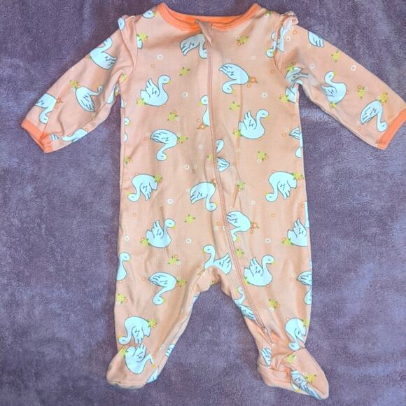 Wonder Nation Sleepwear Swan Pink Baby Footies Onesie 0-3 Months - Picture 3 of 10